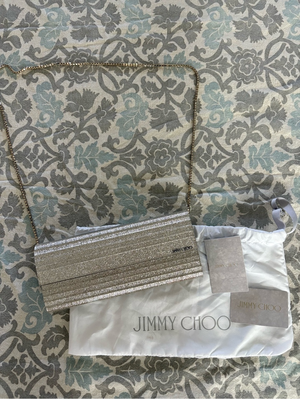 Jimmy Choo Champagne Glitter Chain Shoulder Clutch